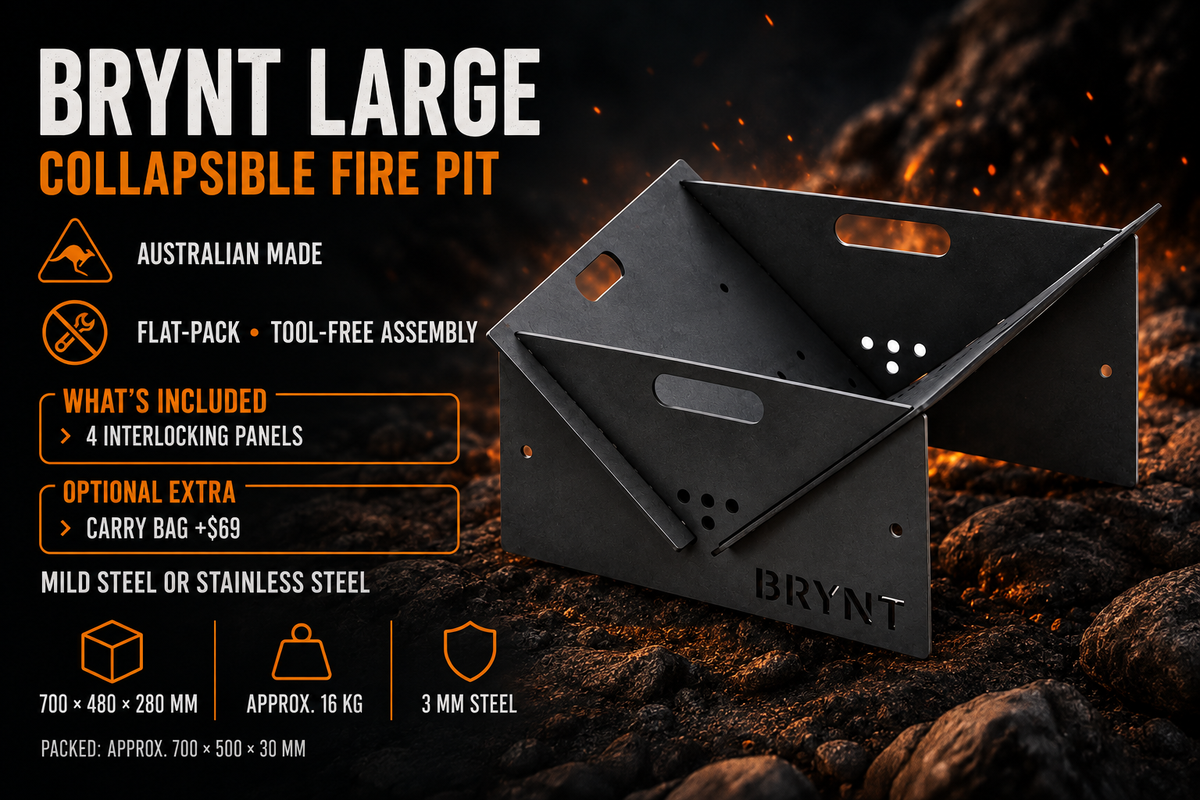 BRYNT Large Collapsible Fire Pit – features, dimensions and optional carry bag