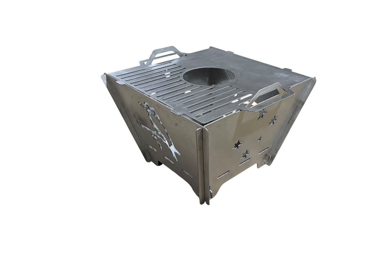 BRYNT APEX portable stainless-steel fire pit and grill assembled
